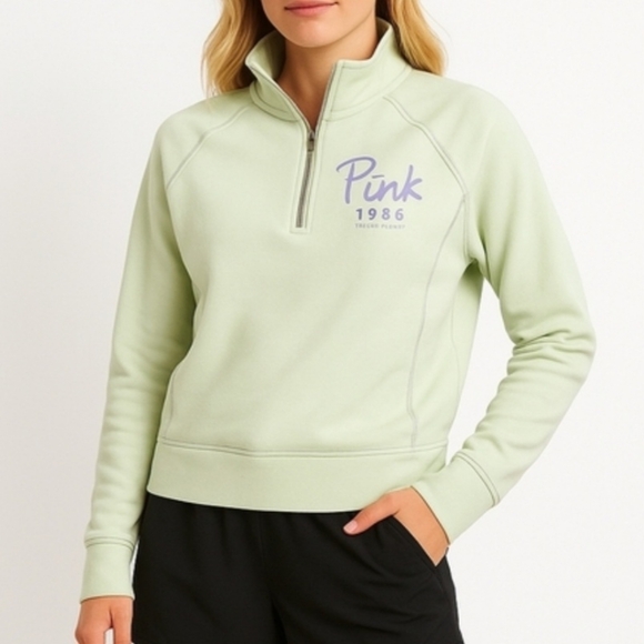 PINK Victoria’s Secret Yoga Quarter Zip Pullover Small Light Green 1986 - Picture 1 of 9
